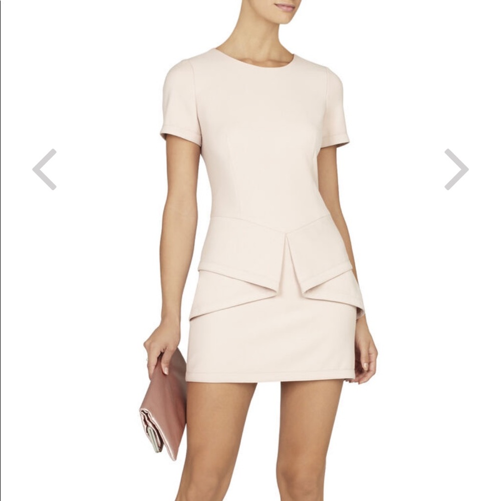 BCBG Madalyn Draped Peplum Dress in Blush